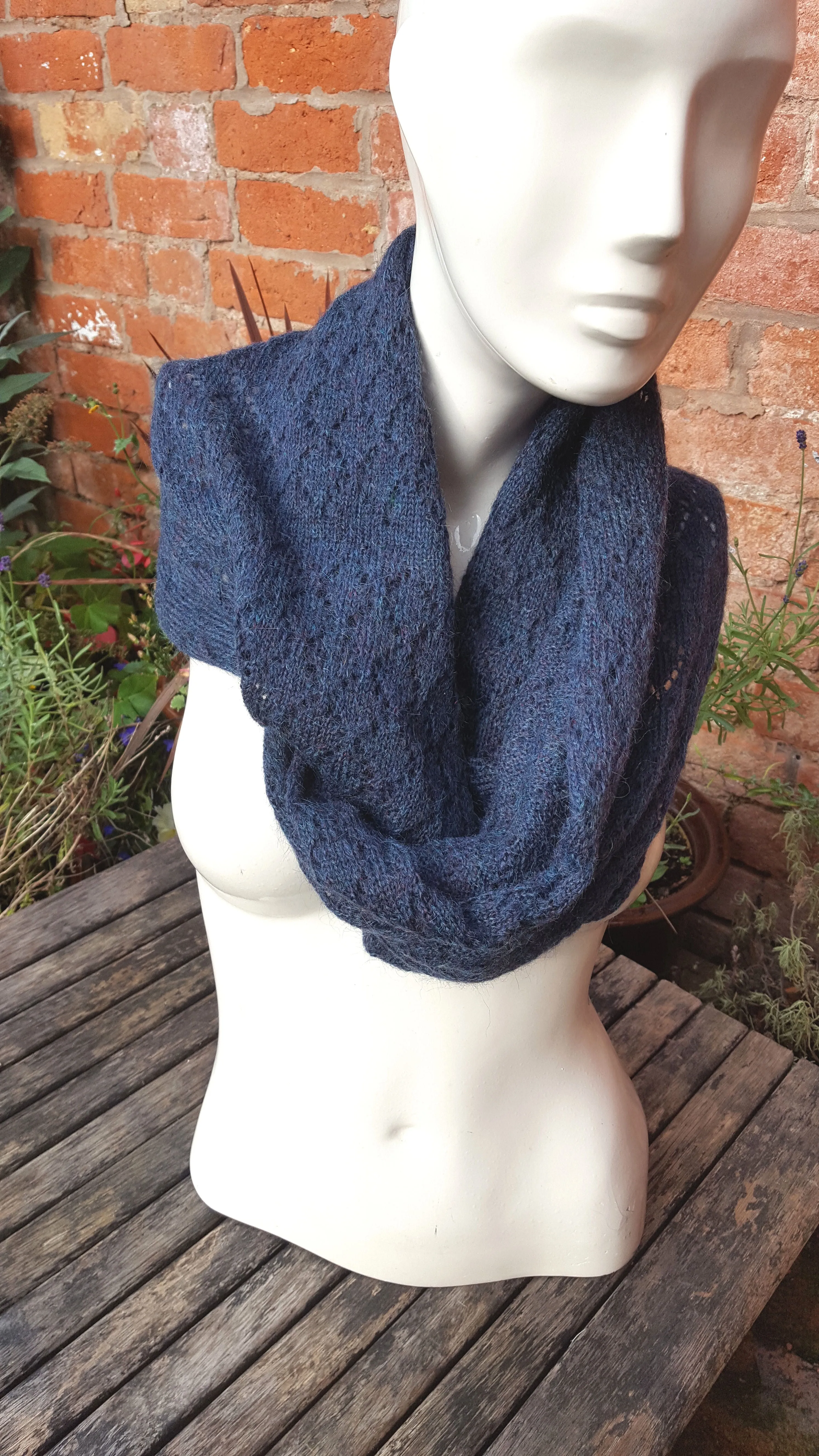 Mohair, Handmade cowl, infinity scarf, mobius scarf, in petrol blue.