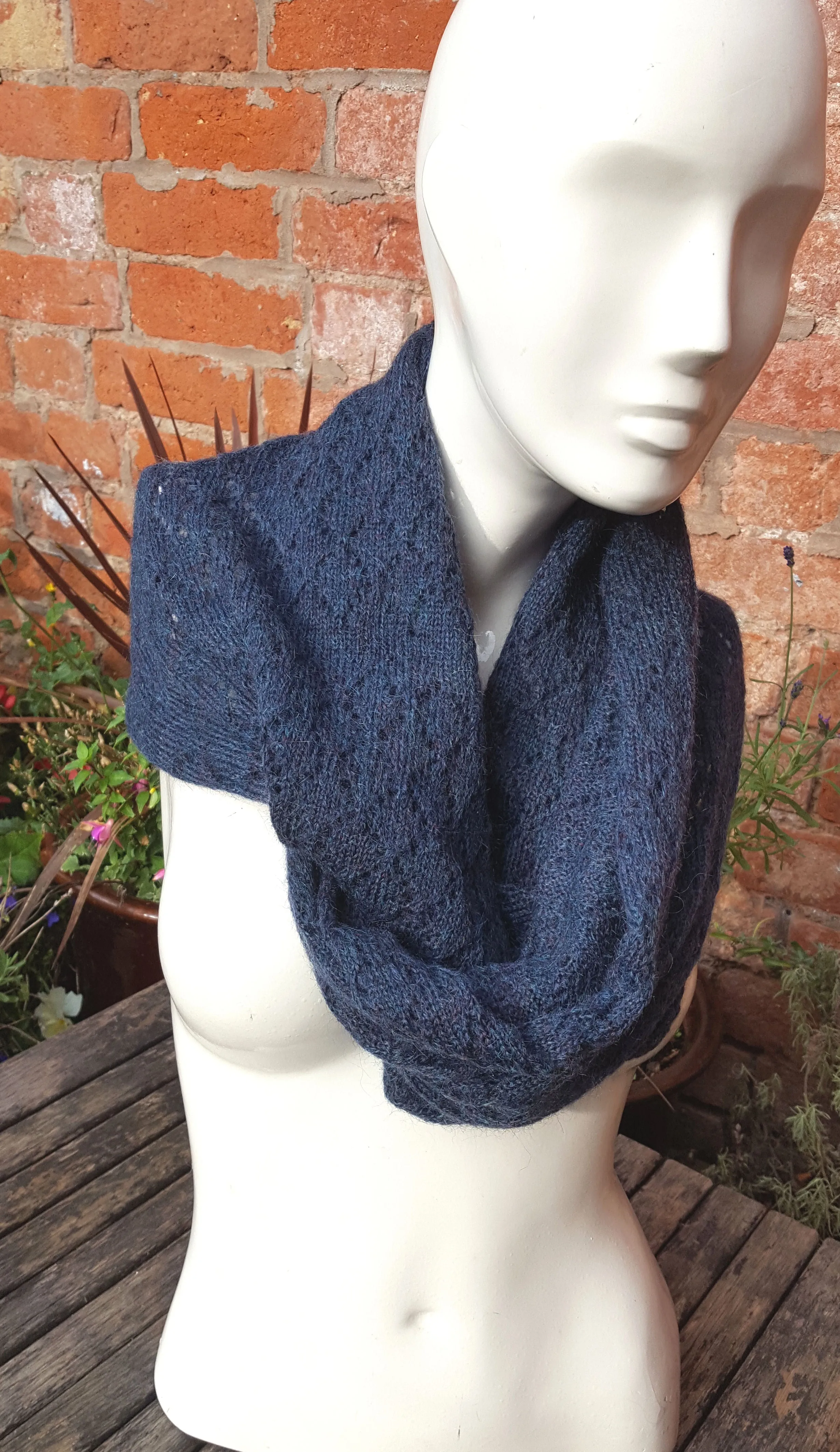 Mohair, Handmade cowl, infinity scarf, mobius scarf, in petrol blue.