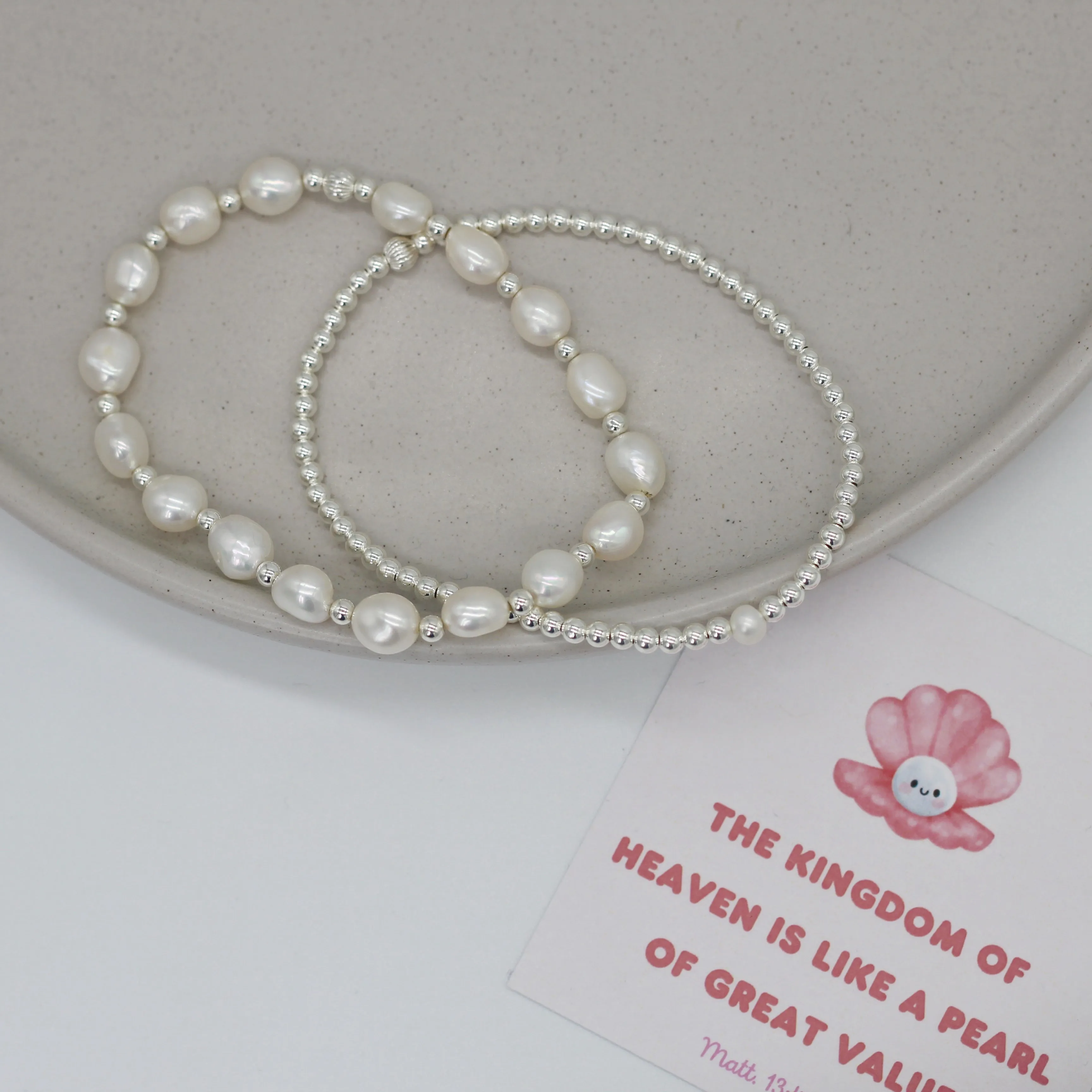 Pearl and Silver Bracelet Set