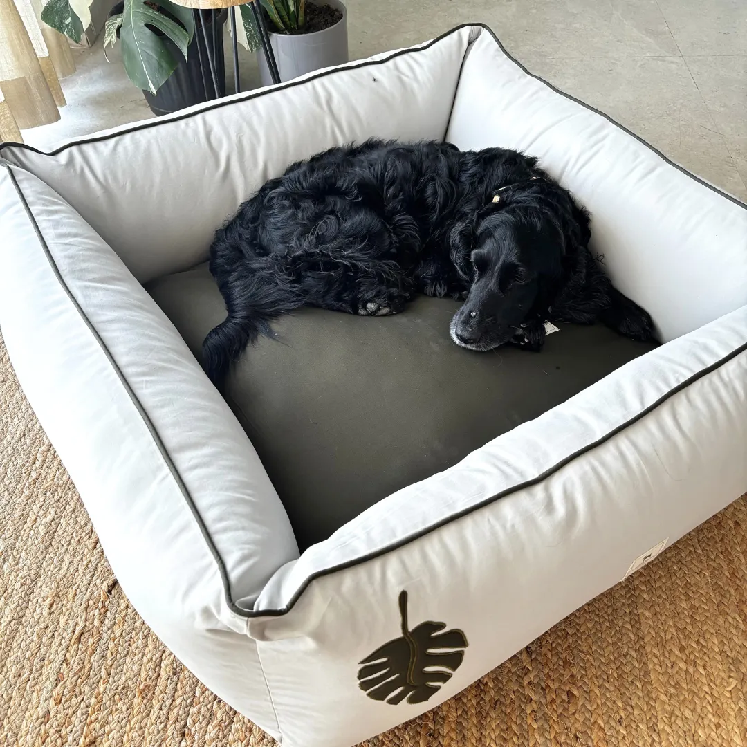 PoochMate Light Grey Olive Monstera Dog Bed