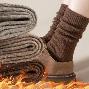 Sohiwoo Cashmere Wool Winter Socks Women Thicken Female Warm Socks Korean Fashion Harajuku Solid Color Knitted Thermal Long Socks