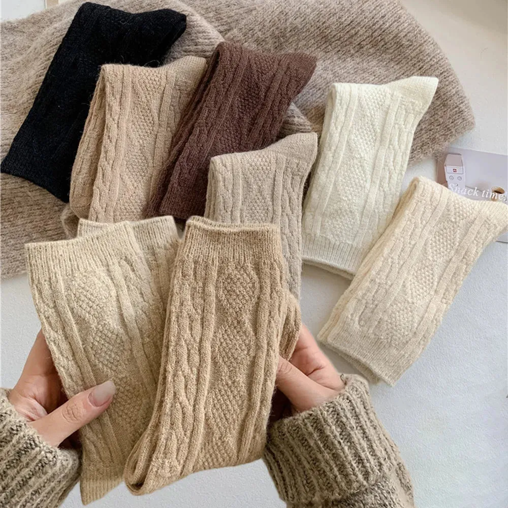 Sohiwoo Cashmere Wool Winter Socks Women Thicken Female Warm Socks Korean Fashion Harajuku Solid Color Knitted Thermal Long Socks