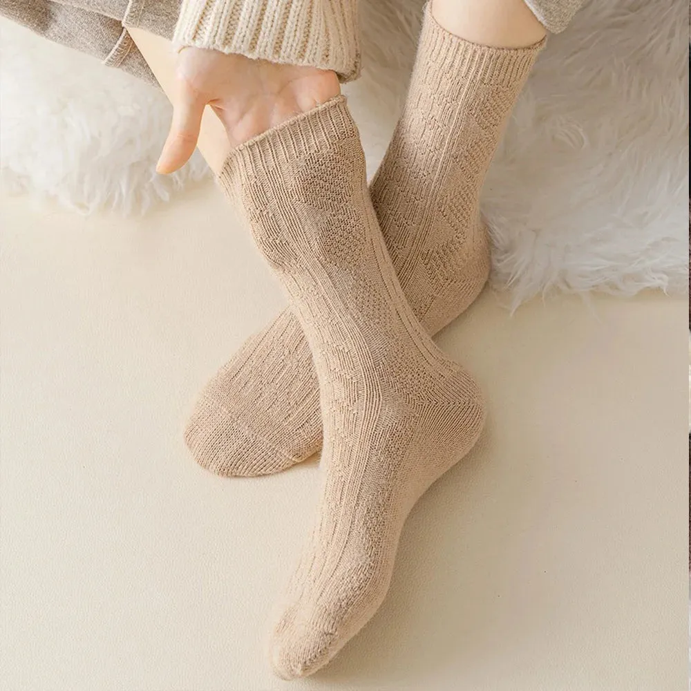 Sohiwoo Cashmere Wool Winter Socks Women Thicken Female Warm Socks Korean Fashion Harajuku Solid Color Knitted Thermal Long Socks