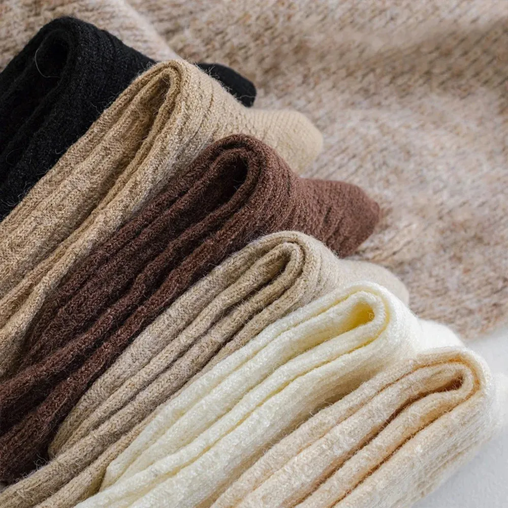 Sohiwoo Cashmere Wool Winter Socks Women Thicken Female Warm Socks Korean Fashion Harajuku Solid Color Knitted Thermal Long Socks