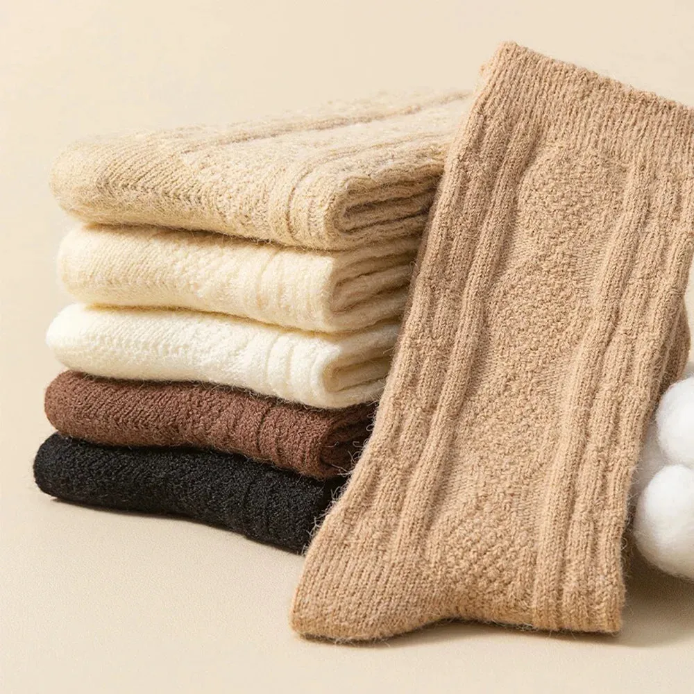 Sohiwoo Cashmere Wool Winter Socks Women Thicken Female Warm Socks Korean Fashion Harajuku Solid Color Knitted Thermal Long Socks