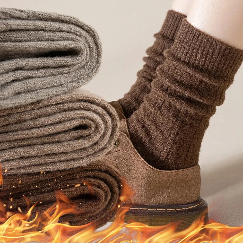Sohiwoo Cashmere Wool Winter Socks Women Thicken Female Warm Socks Korean Fashion Harajuku Solid Color Knitted Thermal Long Socks