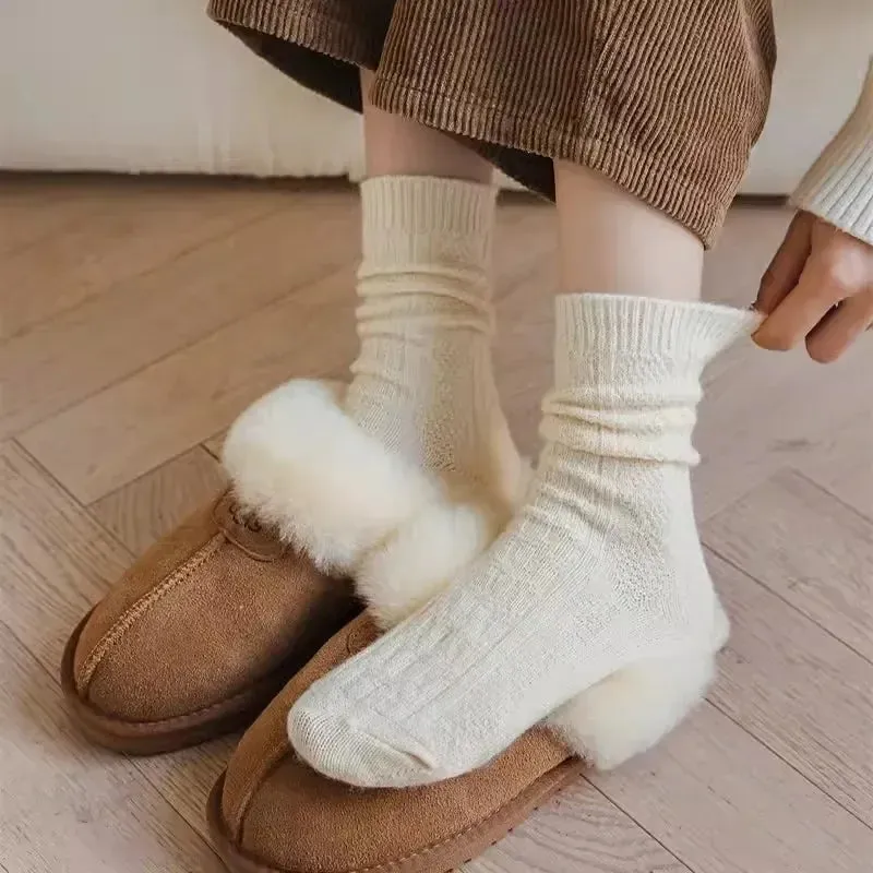 Sohiwoo Cashmere Wool Winter Socks Women Thicken Female Warm Socks Korean Fashion Harajuku Solid Color Knitted Thermal Long Socks